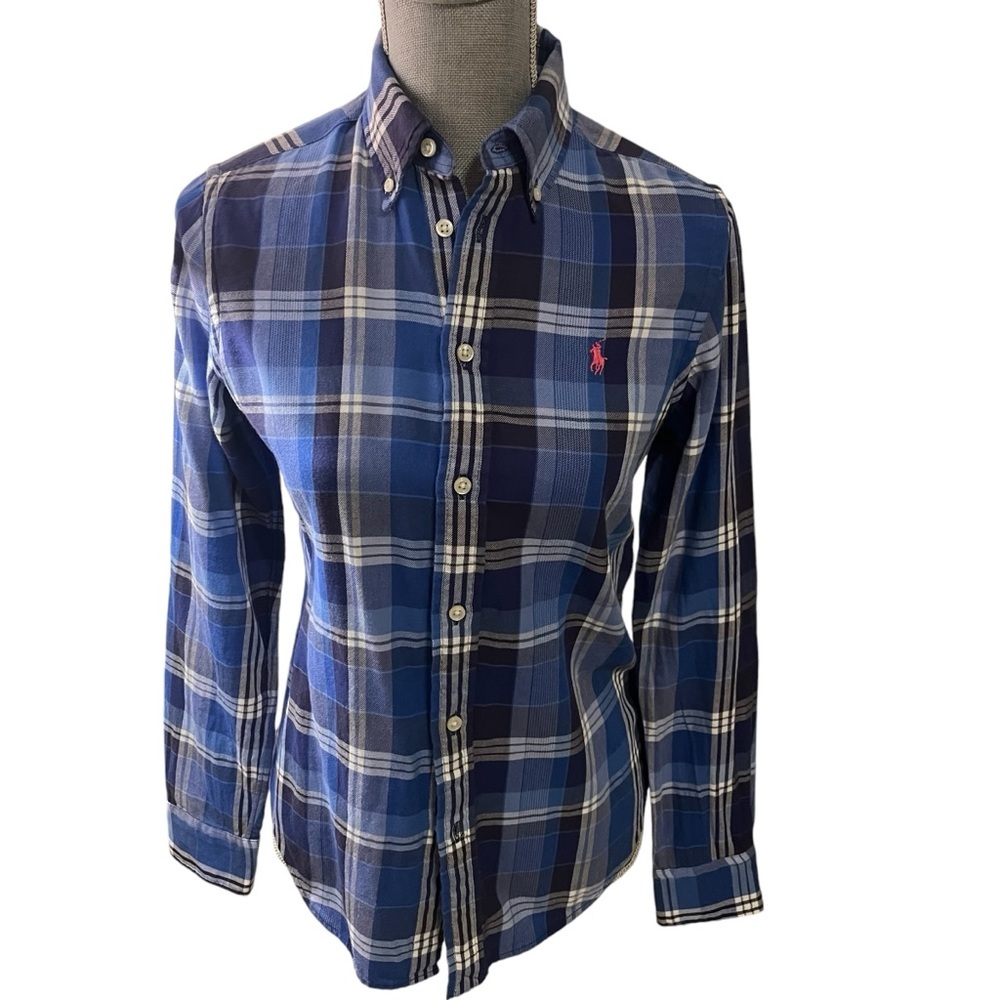 Ralph Lauren Blue Plaid Pink Pony Button Down Shirt. Size 4